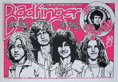 Handbill for the Badfinger/Buckley/Quo show in Austin, on 18/02/74