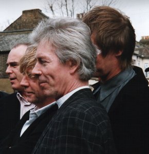 The band pose outside the Ruskin Arms
